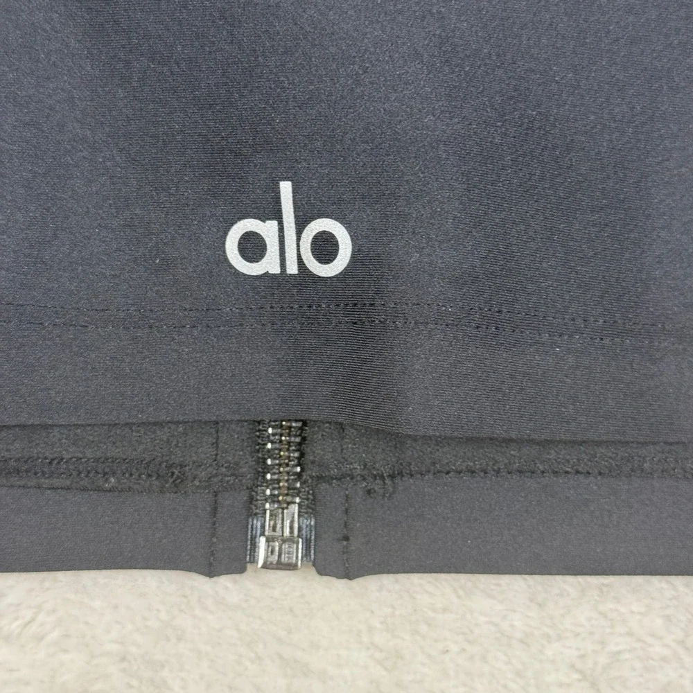 Alo Yoga Womens Black Front Zip O-Ring Square Neck Crop Top W1246R Size S